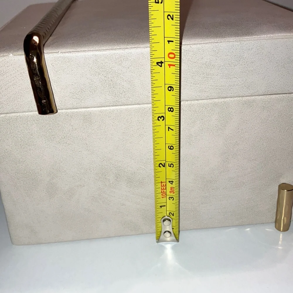 Cream Jewelry Keepsake‎ Box with Gold Accents Faux Leather Sleek Modern Minimal